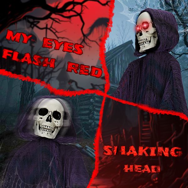 Life-Size Grim Reaper Animatronic for Halloween Outdoor Decoration with Chains & Sound Effects - Winima