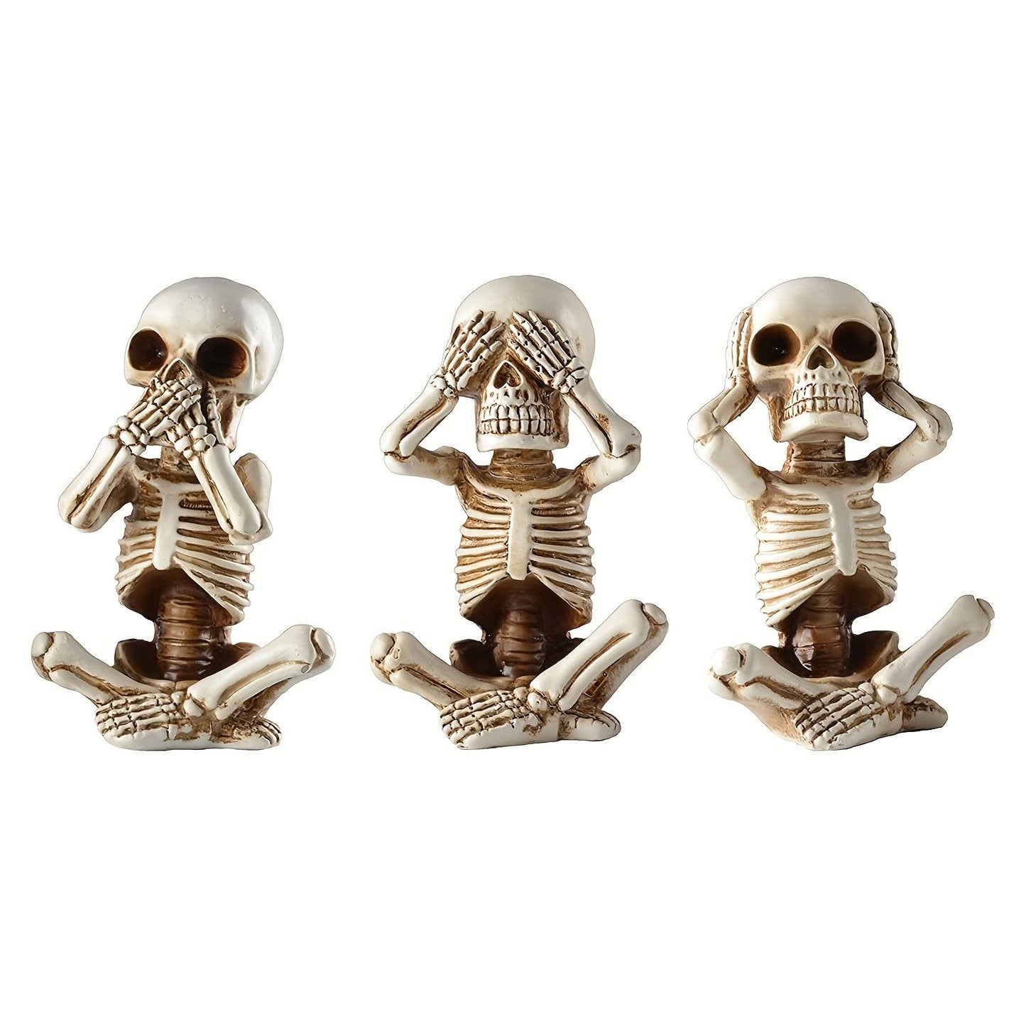 Set of 3 Unique Skeleton Statues - Halloween Decorative Figurines for Home and Office - Winima