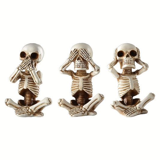Set of 3 Unique Skeleton Statues - Halloween Decorative Figurines for Home and Office - Winima