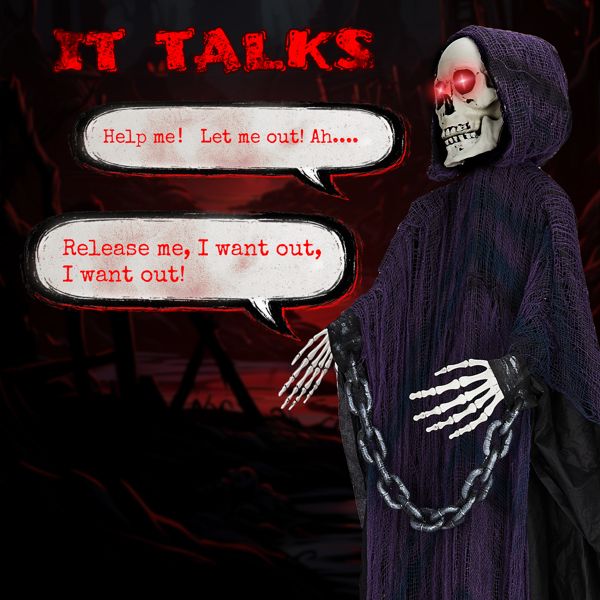 Life-Size Grim Reaper Animatronic for Halloween Outdoor Decoration with Chains & Sound Effects - Winima