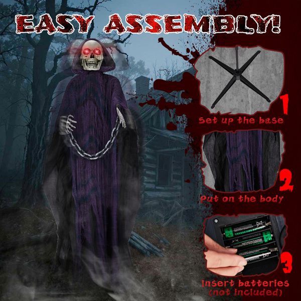 Life-Size Grim Reaper Animatronic for Halloween Outdoor Decoration with Chains & Sound Effects - Winima