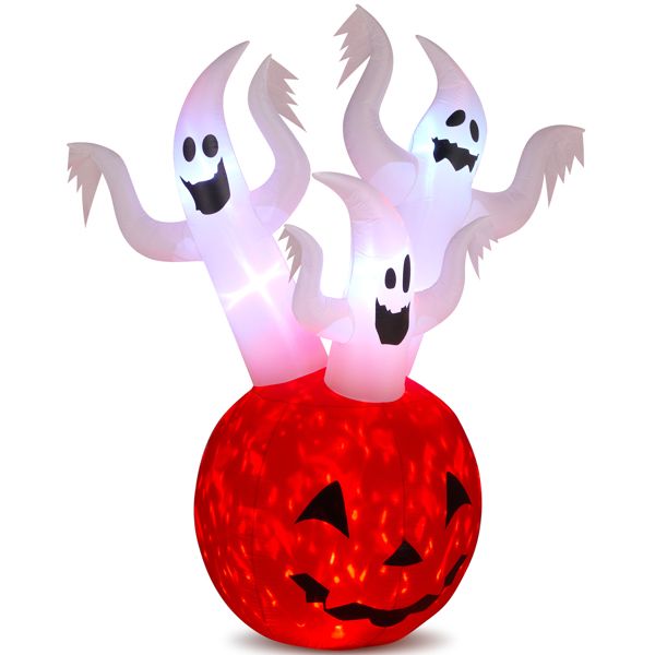 Outdoor 5.9 FT Halloween Inflatable Ghost Pumpkin with Built-In LED for Festive Decor - Winima