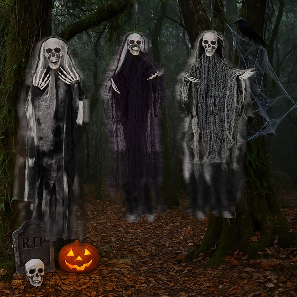 3 Pack Hanging Halloween Skeleton Ghosts Decorations, Grim Reapers for Best Halloween Outdoor Decorations - Winima