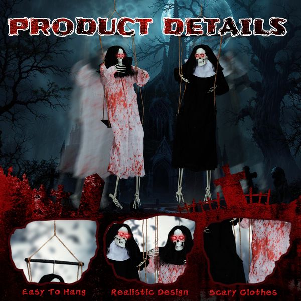 Haunting Ghostly Duo - Halloween Yard Decor with Illuminated Eyes and Frightening Design - Winima