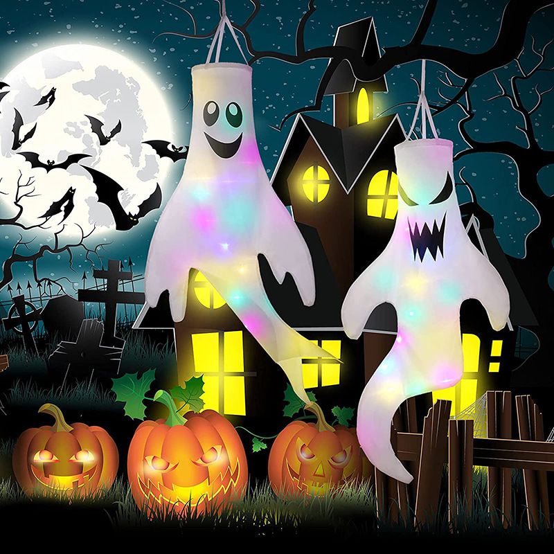 Glowing Halloween Ghost and Witch Hat Outdoor Strings - Lighted Yard Decor for Spooky Parties - Winima