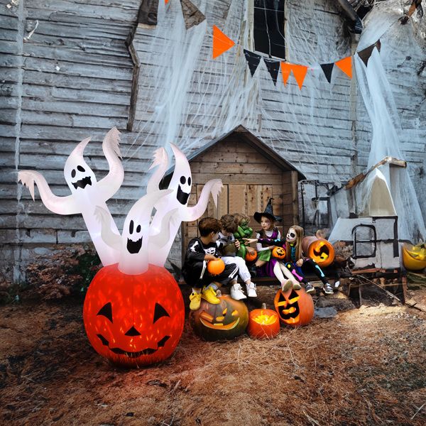 Outdoor 5.9 FT Halloween Inflatable Ghost Pumpkin with Built-In LED for Festive Decor - Winima