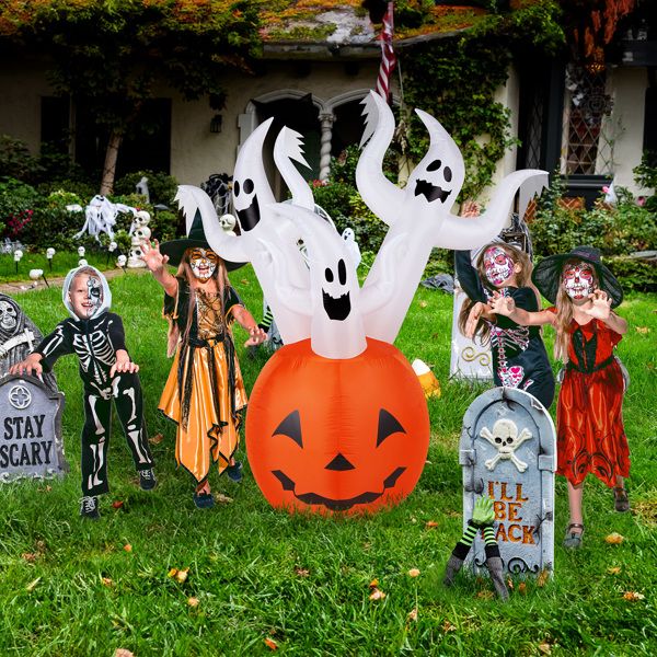 Outdoor 5.9 FT Halloween Inflatable Ghost Pumpkin with Built-In LED for Festive Decor - Winima
