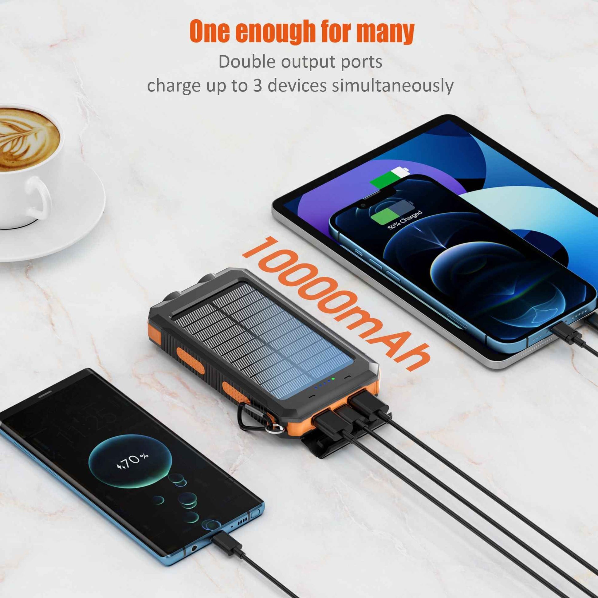 Solar Powered Portable Power Bank with USB-C Port Mobile Battery Pack for Phone - Winima