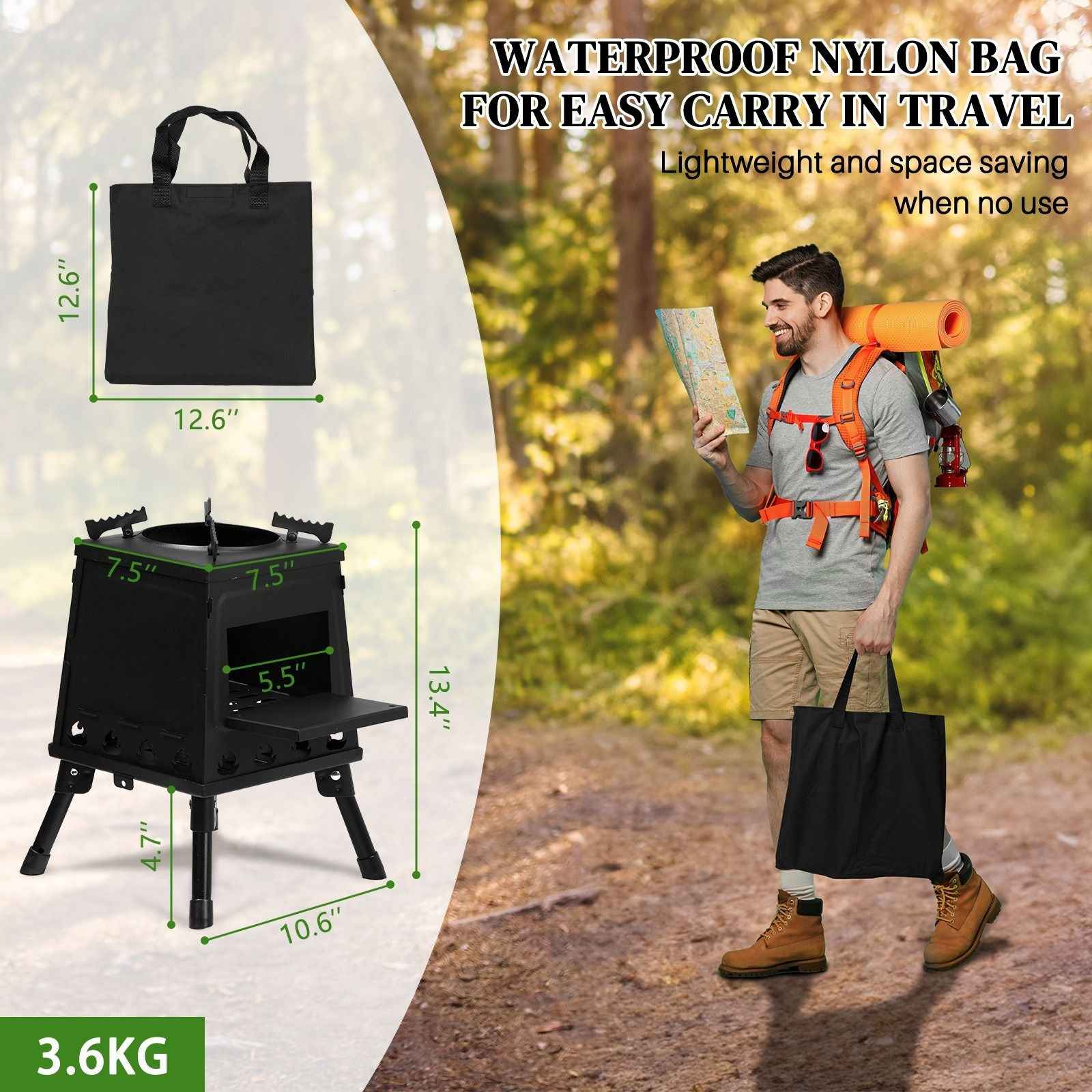 Portable Camping Stove with Detachable Black Iron Panels - Winima
