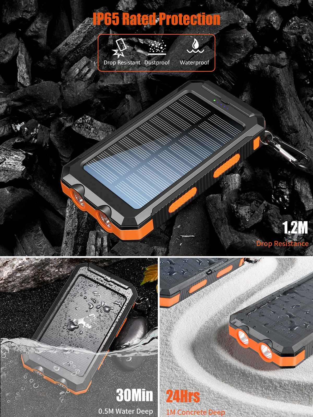 Solar Powered Portable Power Bank with USB-C Port Mobile Battery Pack for Phone - Winima