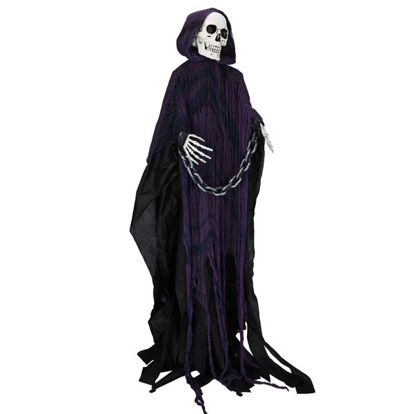 Life-Size Grim Reaper Animatronic for Halloween Outdoor Decoration with Chains & Sound Effects - Winima