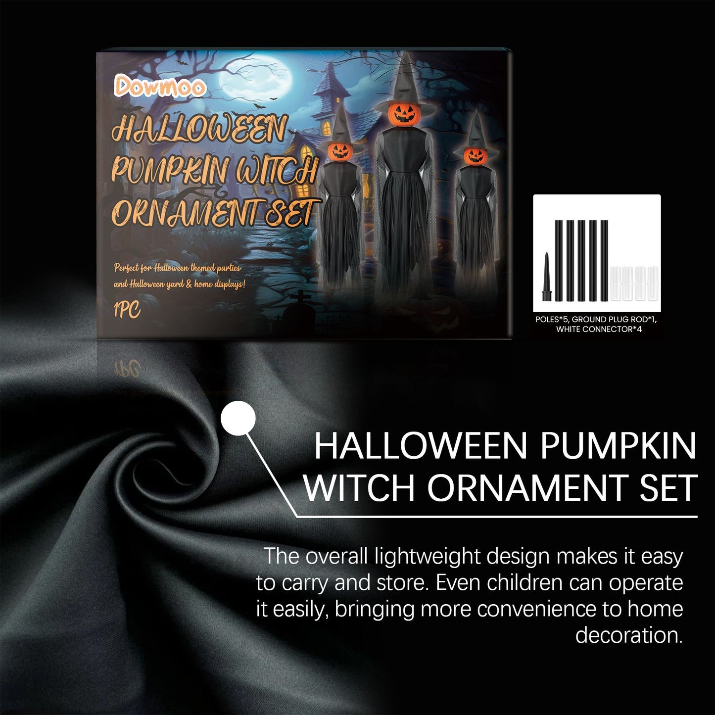 Spooktacular Light-Up Pumpkin Witch and Ghost Yard Decoration Set - Winima