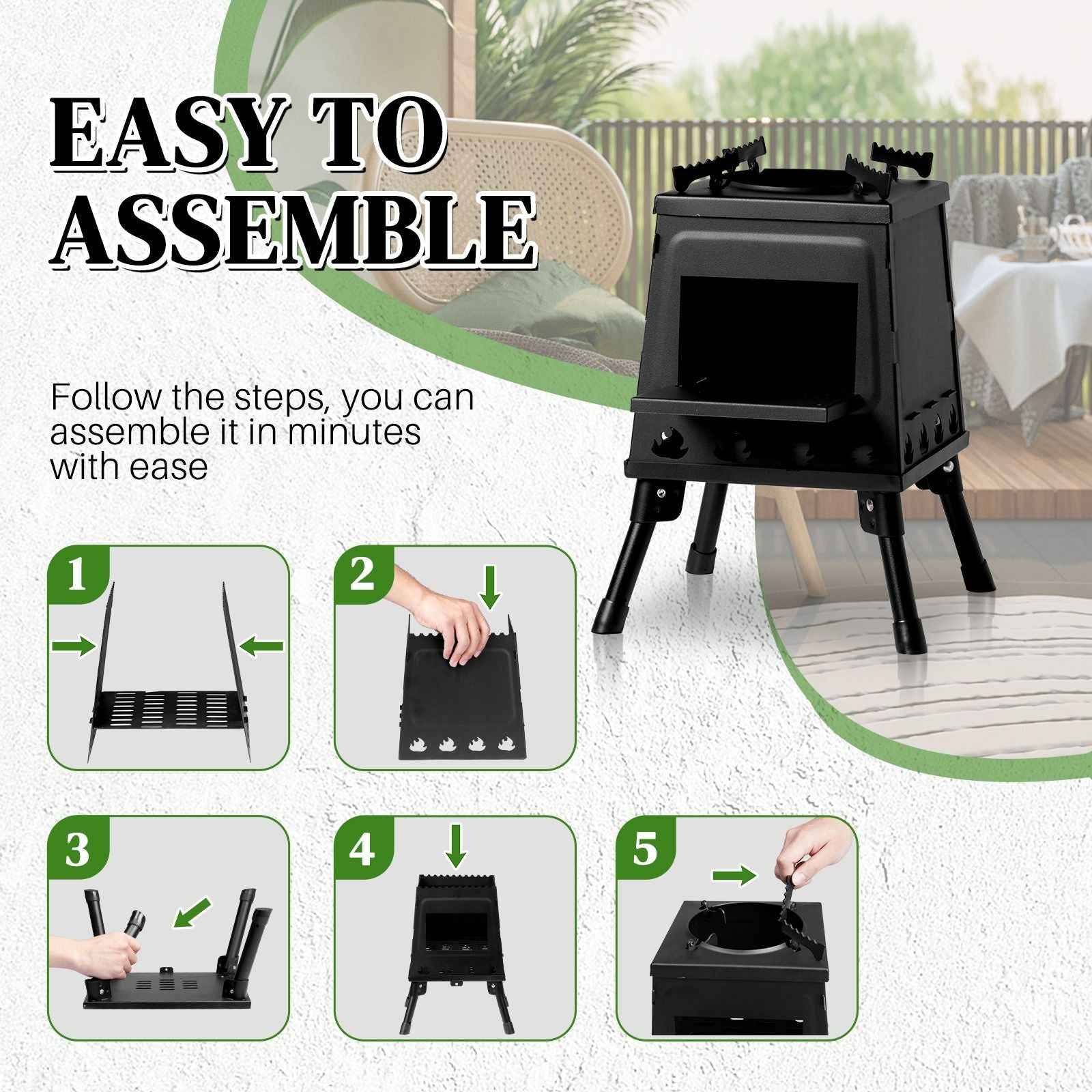 Portable Camping Stove with Detachable Black Iron Panels - Winima