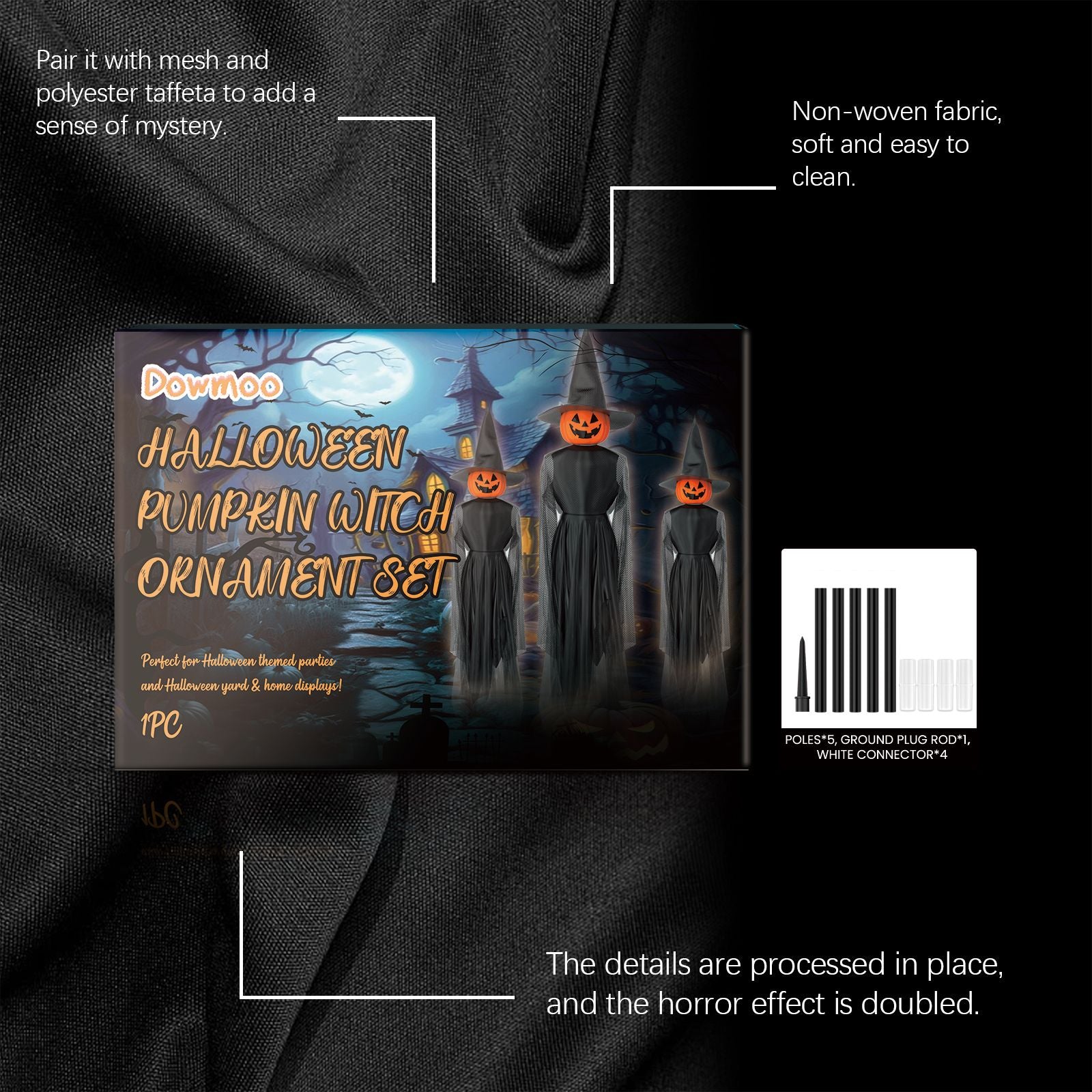 Spooktacular Light-Up Pumpkin Witch and Ghost Yard Decoration Set - Winima