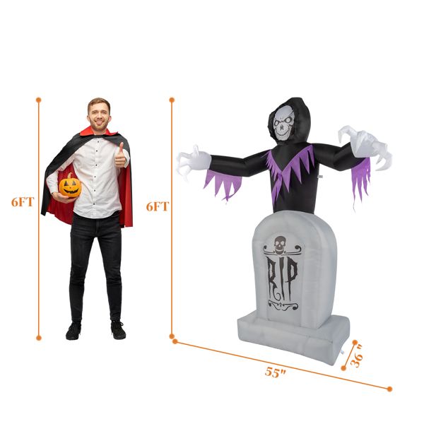 8ft Halloween Inflatable Grim Reaper with Graveyard LED String Lights Decoration - Winima