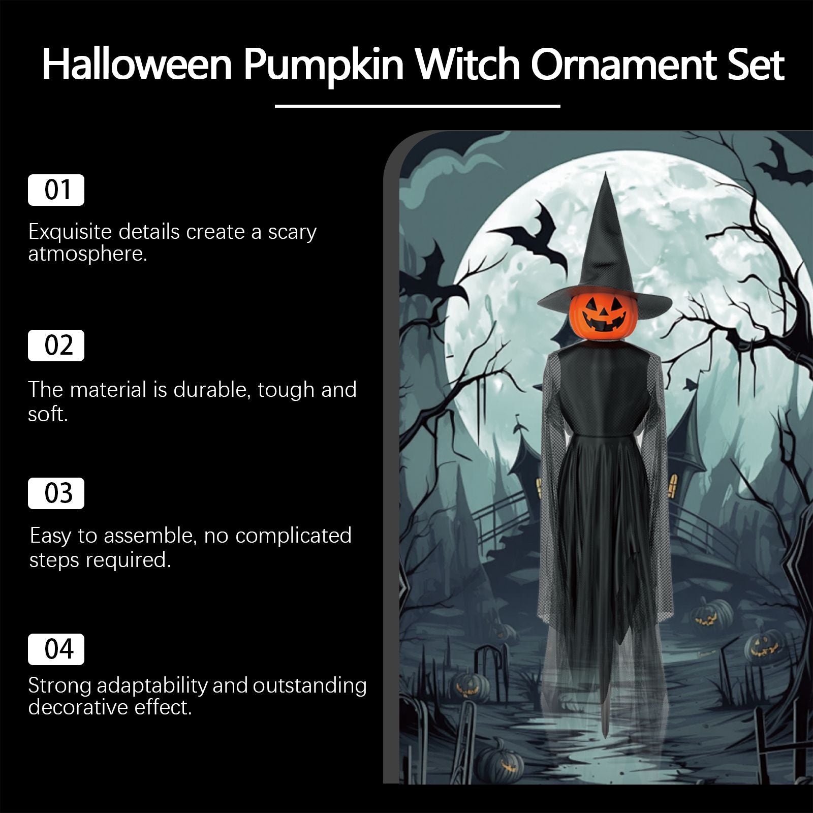 Spooktacular Light-Up Pumpkin Witch and Ghost Yard Decoration Set - Winima