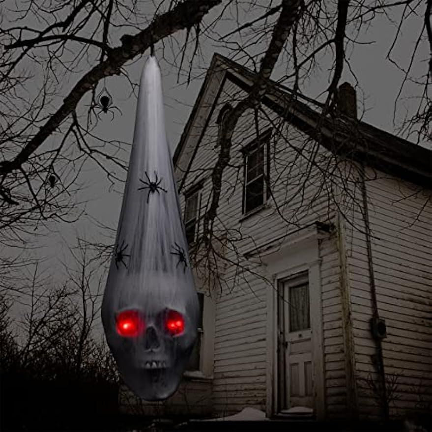 Spooky Voice-Activated Halloween Skeleton Decor with Red LED Eyes & Fake Spider - Winima