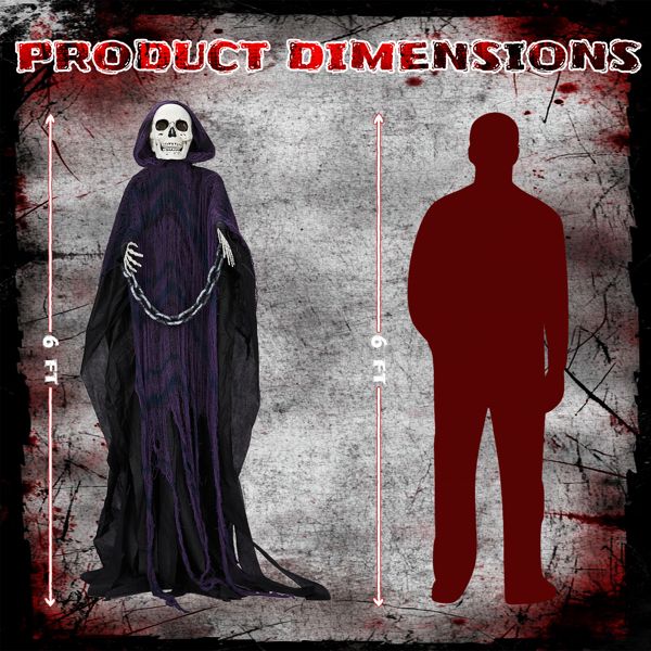 Life-Size Grim Reaper Animatronic for Halloween Outdoor Decoration with Chains & Sound Effects - Winima