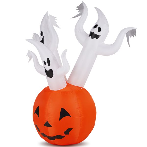 Outdoor 5.9 FT Halloween Inflatable Ghost Pumpkin with Built-In LED for Festive Decor - Winima