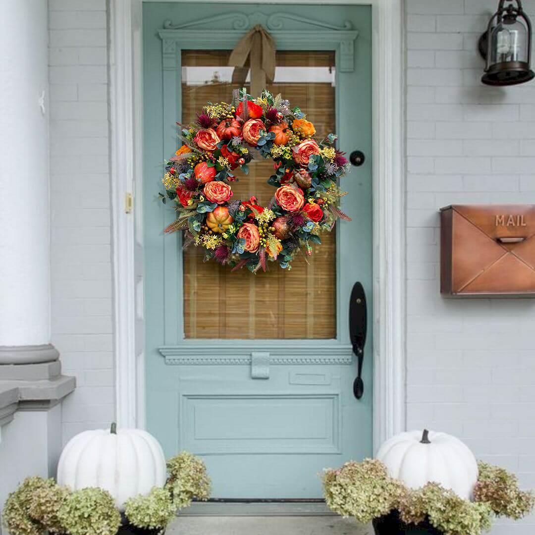 Autumn Elegance Peony and Pumpkin Wreath - Seasonal Decor for Front Door - Winima