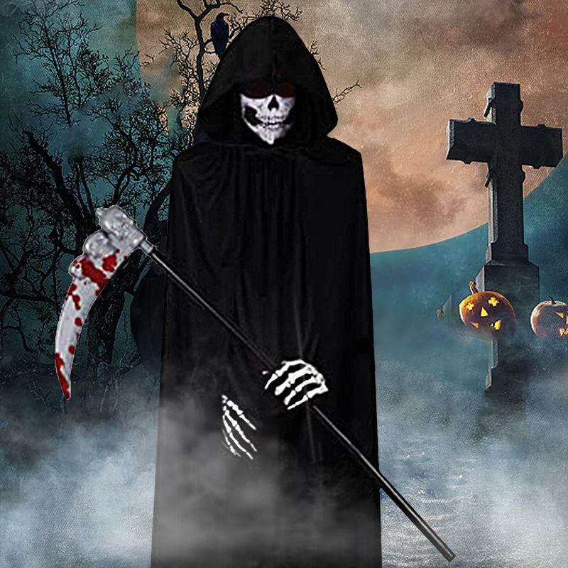 Menacing Grim Reaper Costume Set for Halloween - Black Cloak, Scythe, and Accessories - Winima