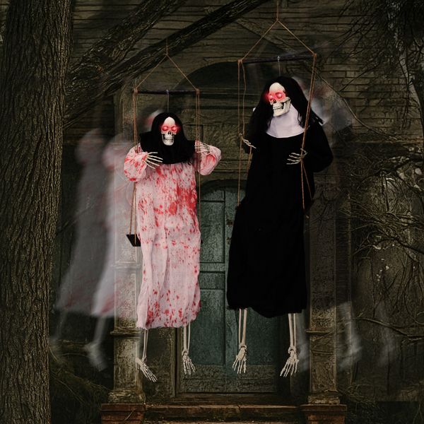 Haunting Ghostly Duo - Halloween Yard Decor with Illuminated Eyes and Frightening Design - Winima
