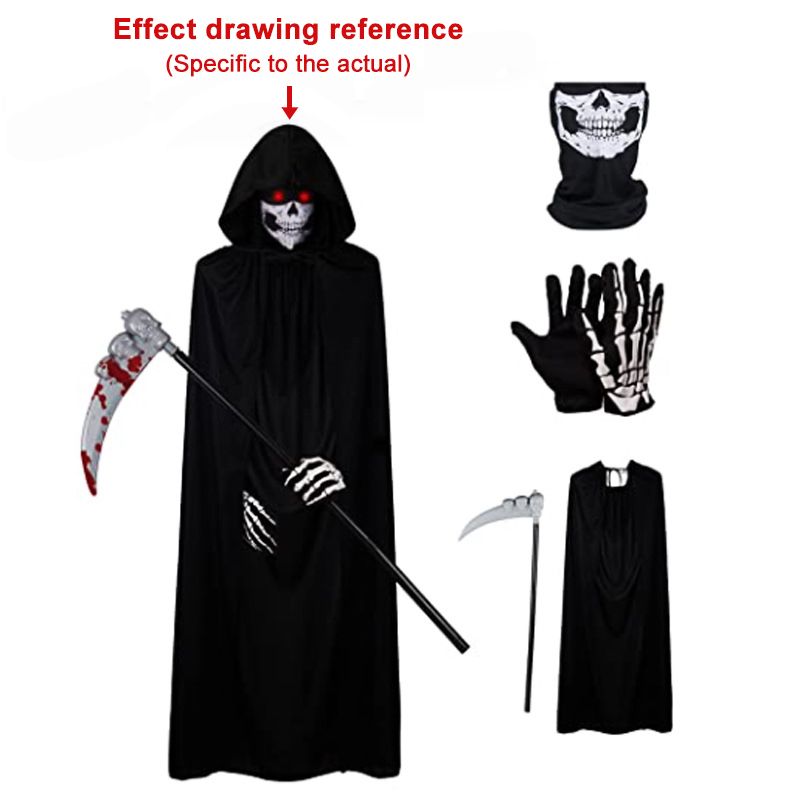Menacing Grim Reaper Costume Set for Halloween - Black Cloak, Scythe, and Accessories - Winima