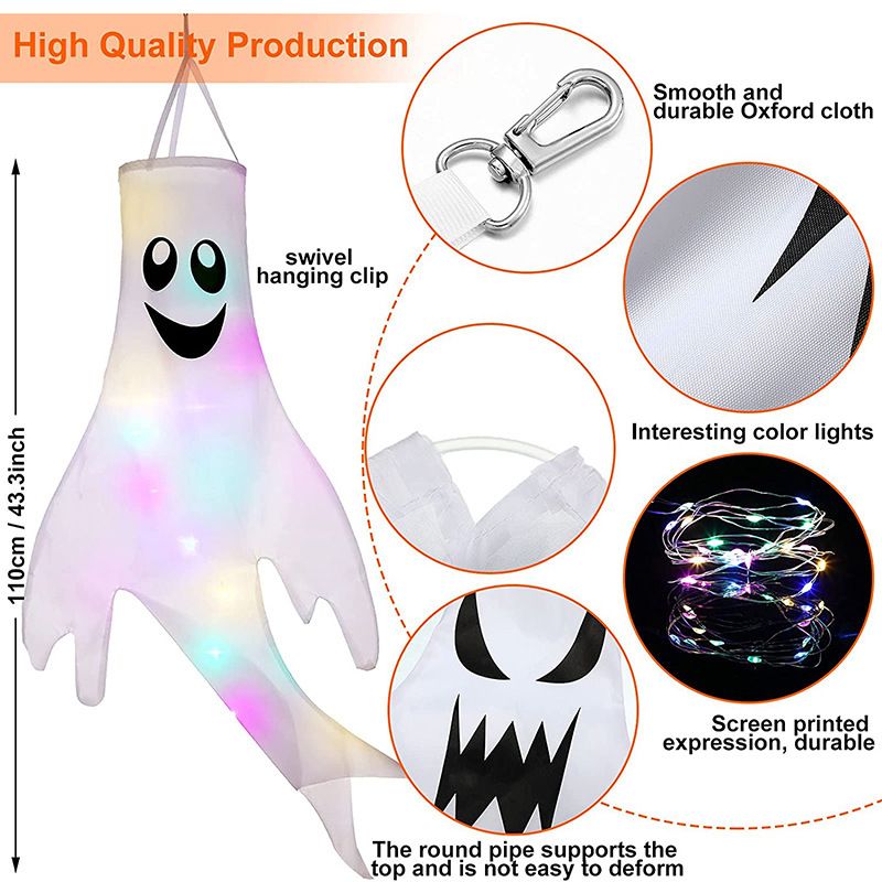 Glowing Halloween Ghost and Witch Hat Outdoor Strings - Lighted Yard Decor for Spooky Parties - Winima