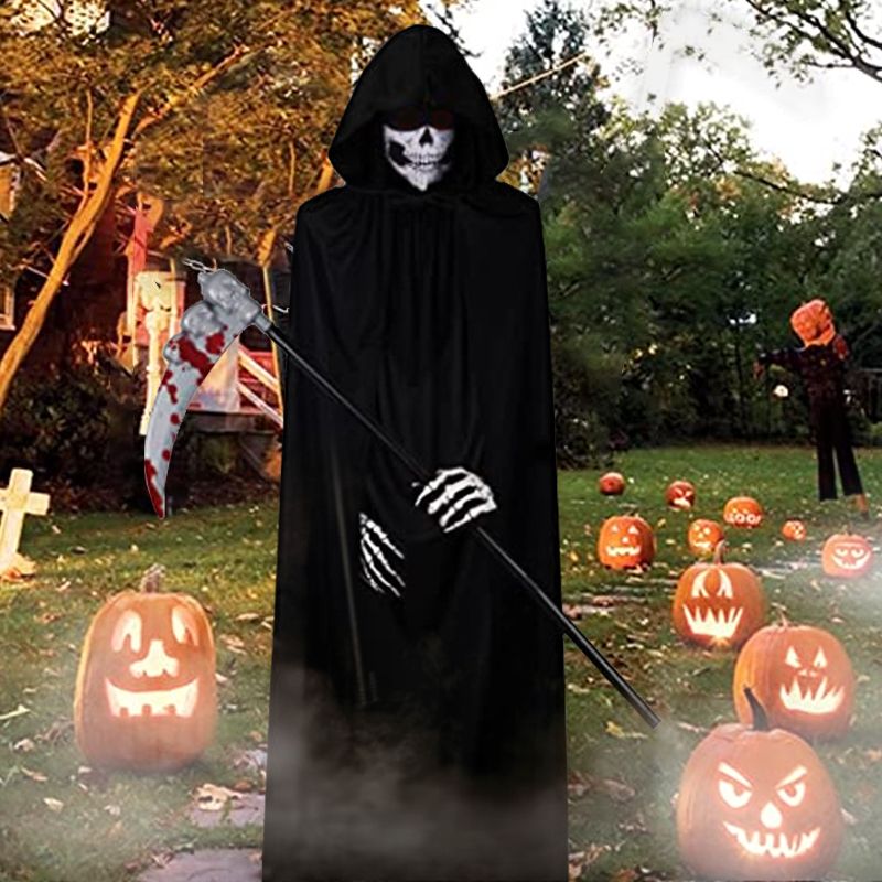 Menacing Grim Reaper Costume Set for Halloween - Black Cloak, Scythe, and Accessories - Winima