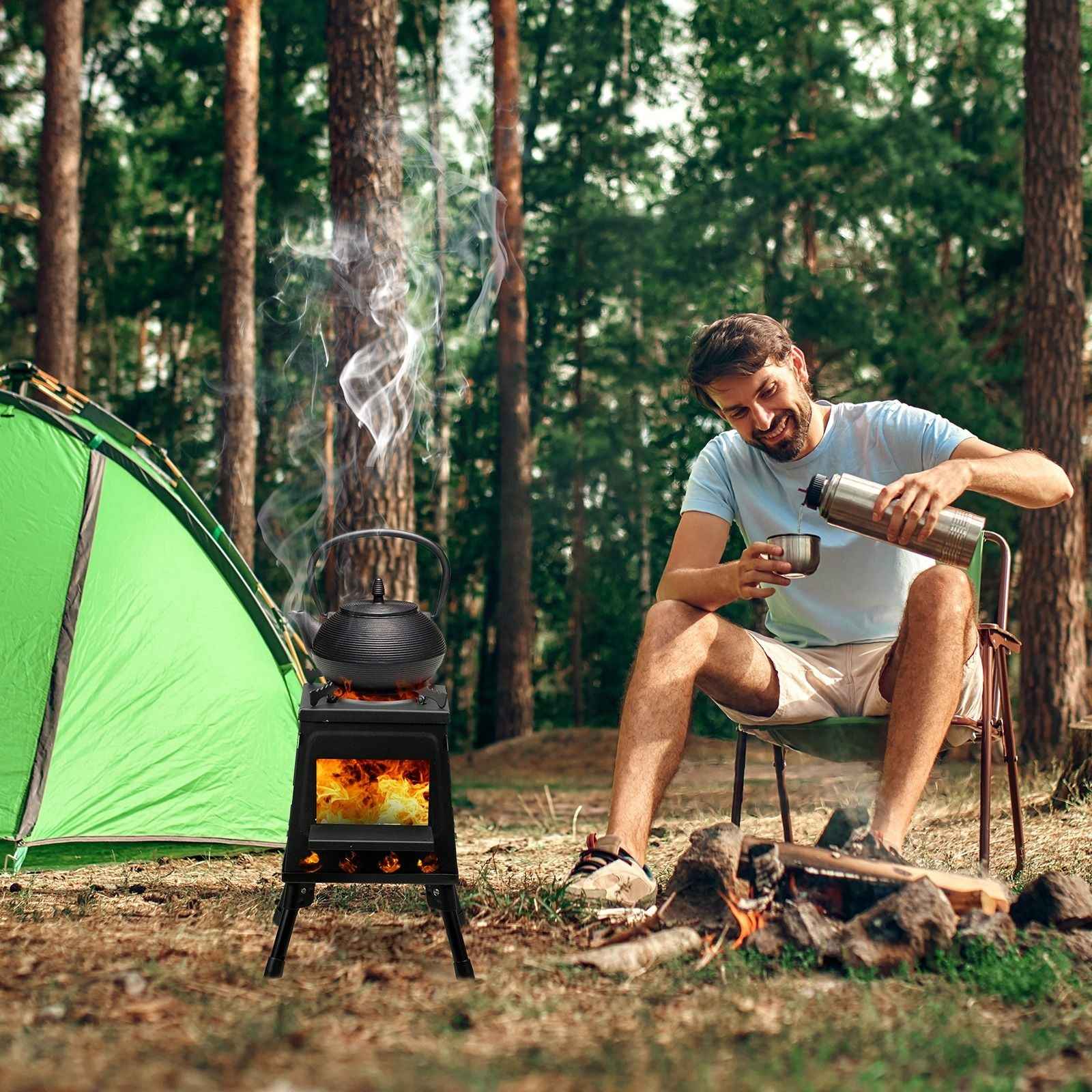 Portable Camping Stove with Detachable Black Iron Panels - Winima