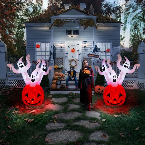 Outdoor 5.9 FT Halloween Inflatable Ghost Pumpkin with Built-In LED for Festive Decor - Winima