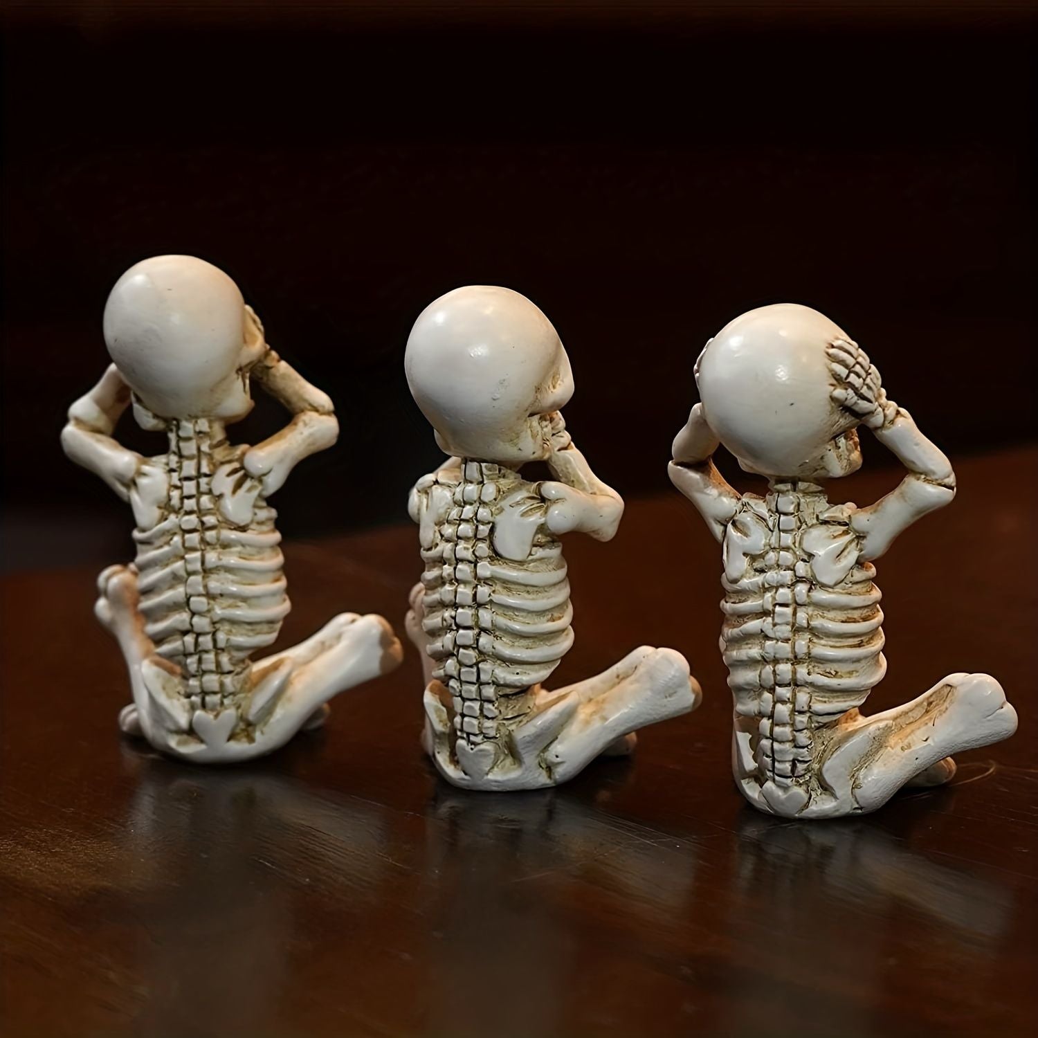 Set of 3 Unique Skeleton Statues - Halloween Decorative Figurines for Home and Office - Winima