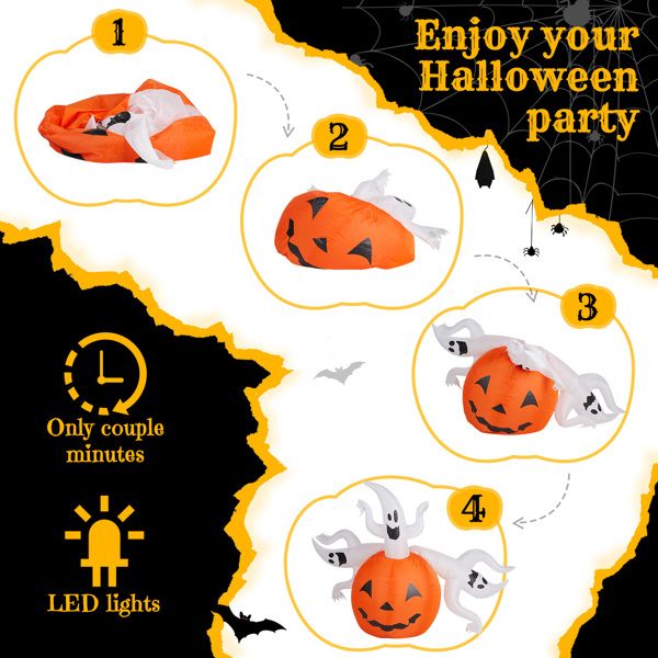 Outdoor 5.9 FT Halloween Inflatable Ghost Pumpkin with Built-In LED for Festive Decor - Winima