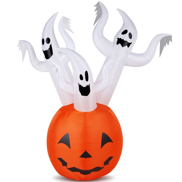 Outdoor 5.9 FT Halloween Inflatable Ghost Pumpkin with Built-In LED for Festive Decor - Winima