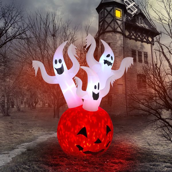 Outdoor 5.9 FT Halloween Inflatable Ghost Pumpkin with Built-In LED for Festive Decor - Winima