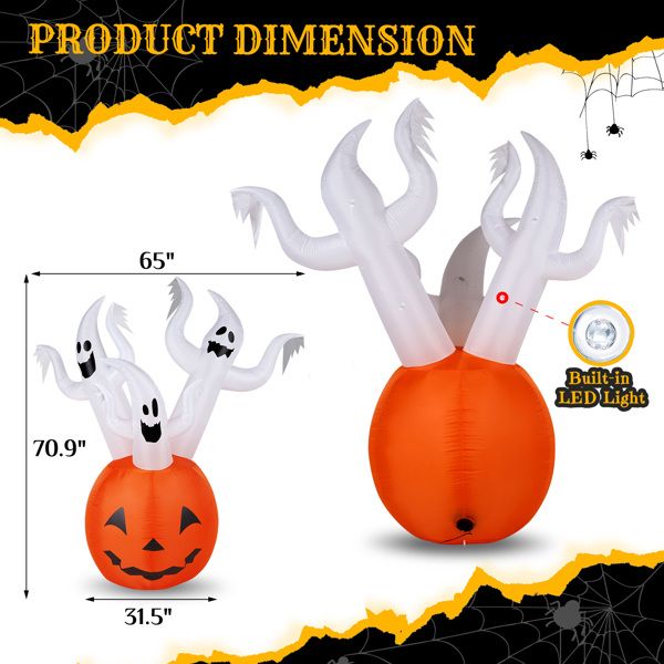 Outdoor 5.9 FT Halloween Inflatable Ghost Pumpkin with Built-In LED for Festive Decor - Winima