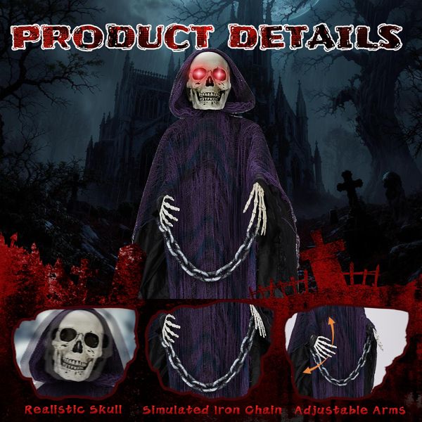 Life-Size Grim Reaper Animatronic for Halloween Outdoor Decoration with Chains & Sound Effects - Winima