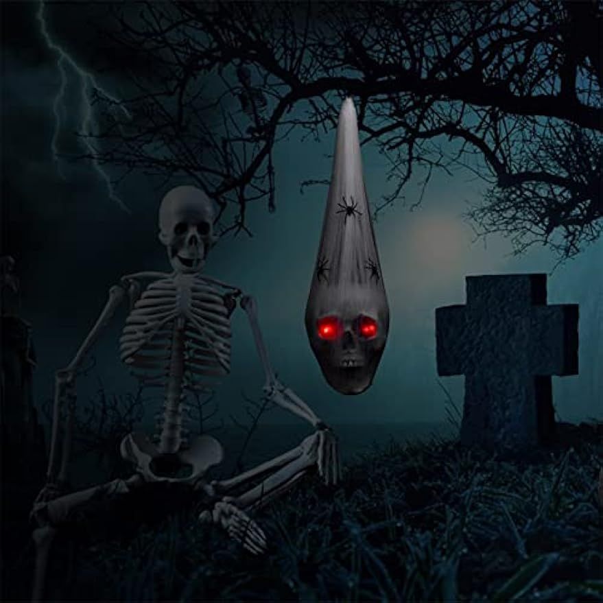 Spooky Voice-Activated Halloween Skeleton Decor with Red LED Eyes & Fake Spider - Winima