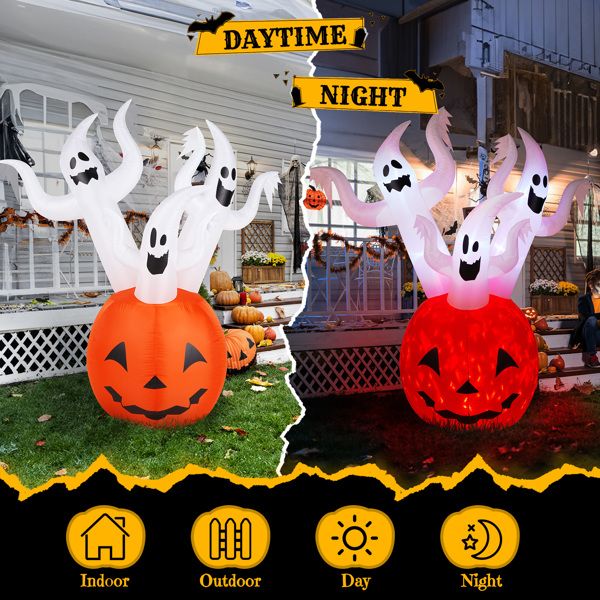 Outdoor 5.9 FT Halloween Inflatable Ghost Pumpkin with Built-In LED for Festive Decor - Winima