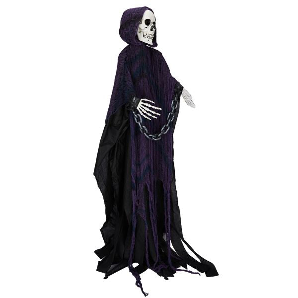 Life-Size Grim Reaper Animatronic for Halloween Outdoor Decoration with Chains & Sound Effects - Winima