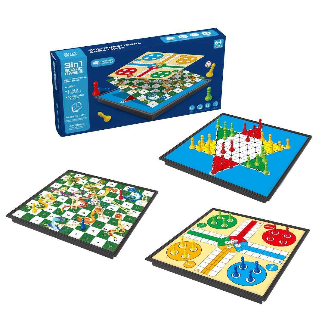3 In 1 Magnetic Travel Chess Game, Foldable Portable Chess Board Game for Kids, Entertaining Road Trip Toys, Travel Games, and Desktop Toys Perfect Gift for Birthday, Christmas, Thanksgiving