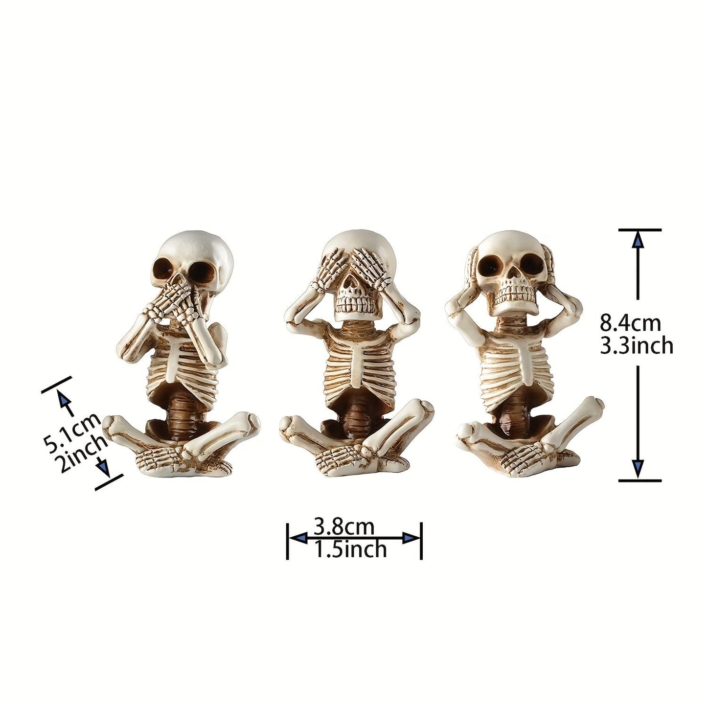 Set of 3 Unique Skeleton Statues - Halloween Decorative Figurines for Home and Office - Winima