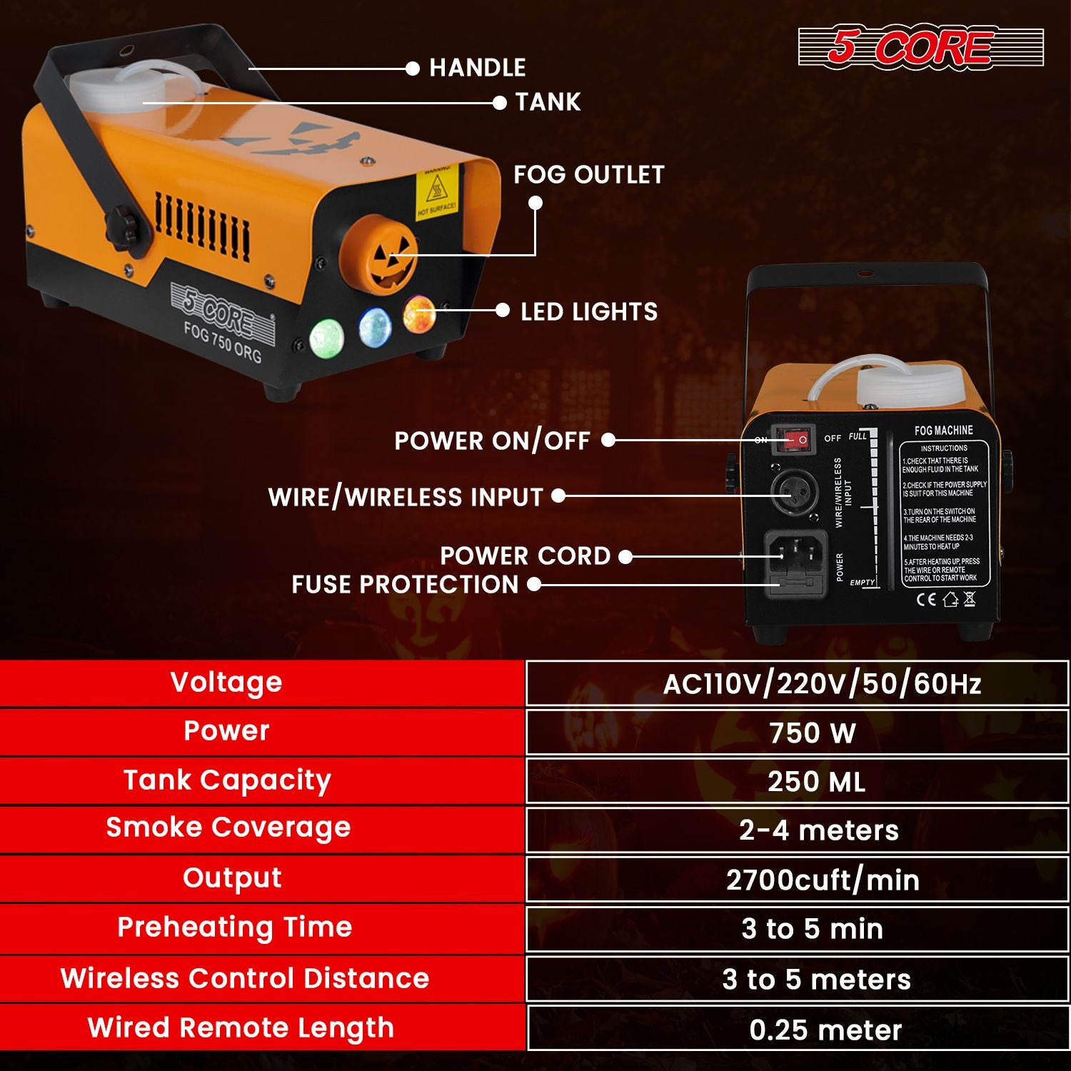 Ultimate 750W Fog Smoke Machine with RGB LED Effects for Halloween & Parties - Winima