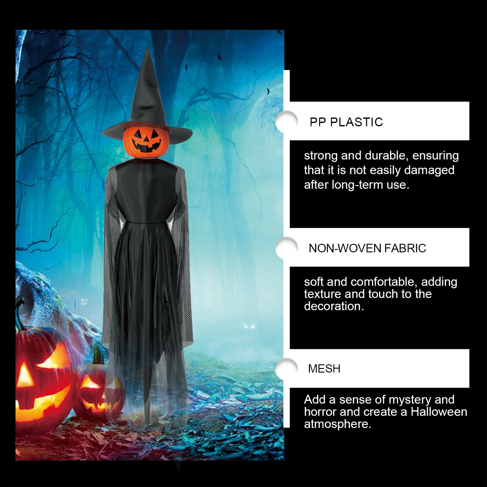 Spooktacular Light-Up Pumpkin Witch and Ghost Yard Decoration Set - Winima