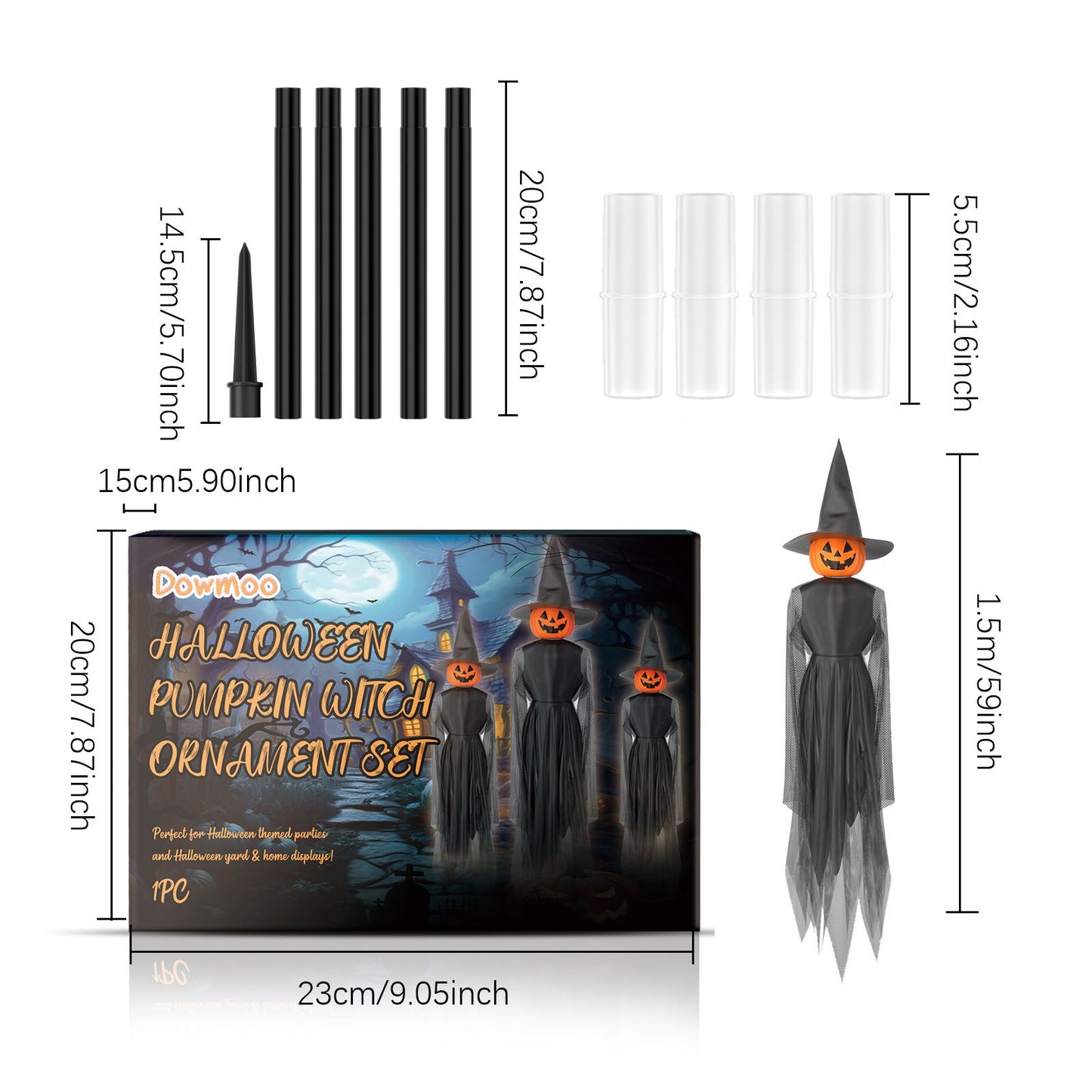 Spooktacular Light-Up Pumpkin Witch and Ghost Yard Decoration Set - Winima