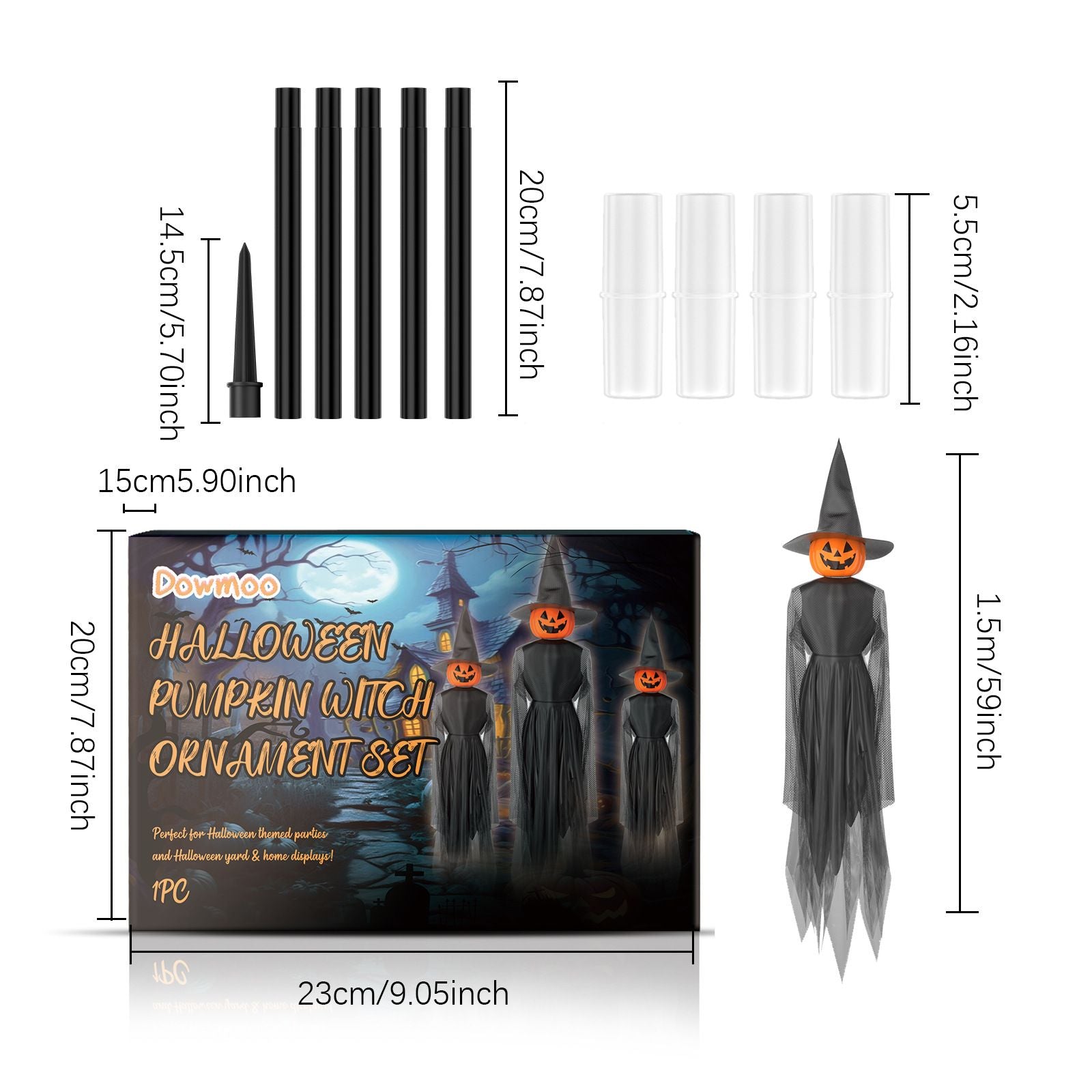 Spooktacular Light-Up Pumpkin Witch and Ghost Yard Decoration Set - Winima