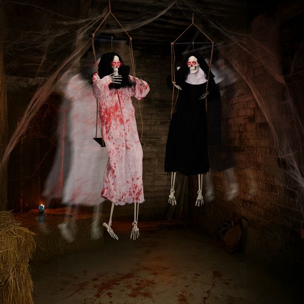Haunting Ghostly Duo - Halloween Yard Decor with Illuminated Eyes and Frightening Design - Winima