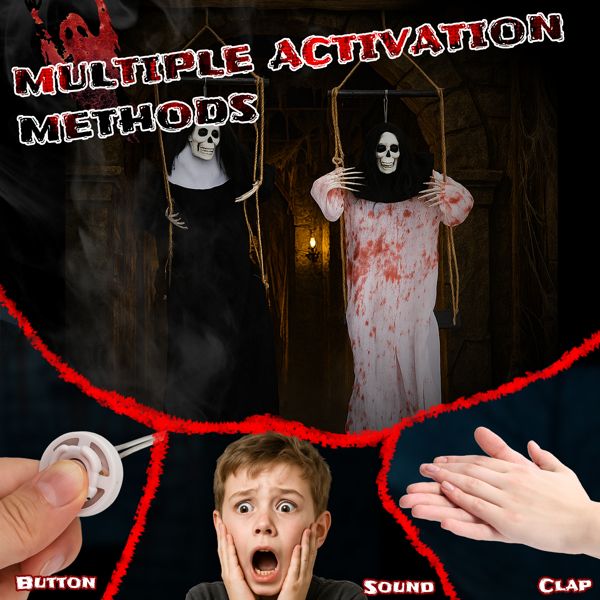 Haunting Ghostly Duo - Halloween Yard Decor with Illuminated Eyes and Frightening Design - Winima