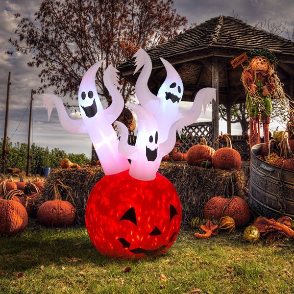 Outdoor 5.9 FT Halloween Inflatable Ghost Pumpkin with Built-In LED for Festive Decor - Winima
