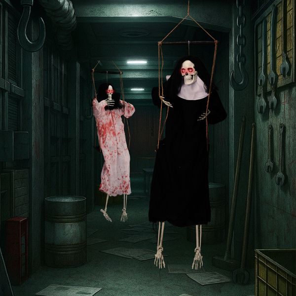 Haunting Ghostly Duo - Halloween Yard Decor with Illuminated Eyes and Frightening Design - Winima